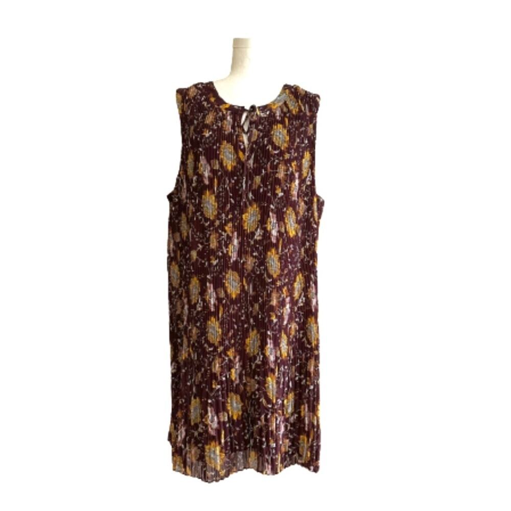 Lane Bryant Dress Plum Yellow Floral Sleeveless Accordion Pleat Midi Size 22
